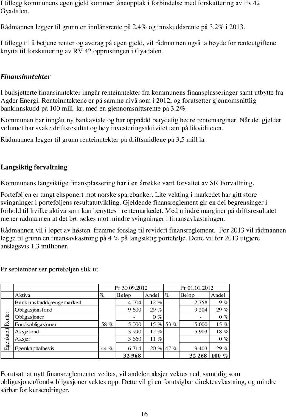 I tillegg til å betjene renter og avdrag på egen gjeld, vil rådmannen også ta høyde for renteutgiftene knytta til forskuttering av RV 42 opprustingen i Gyadalen.