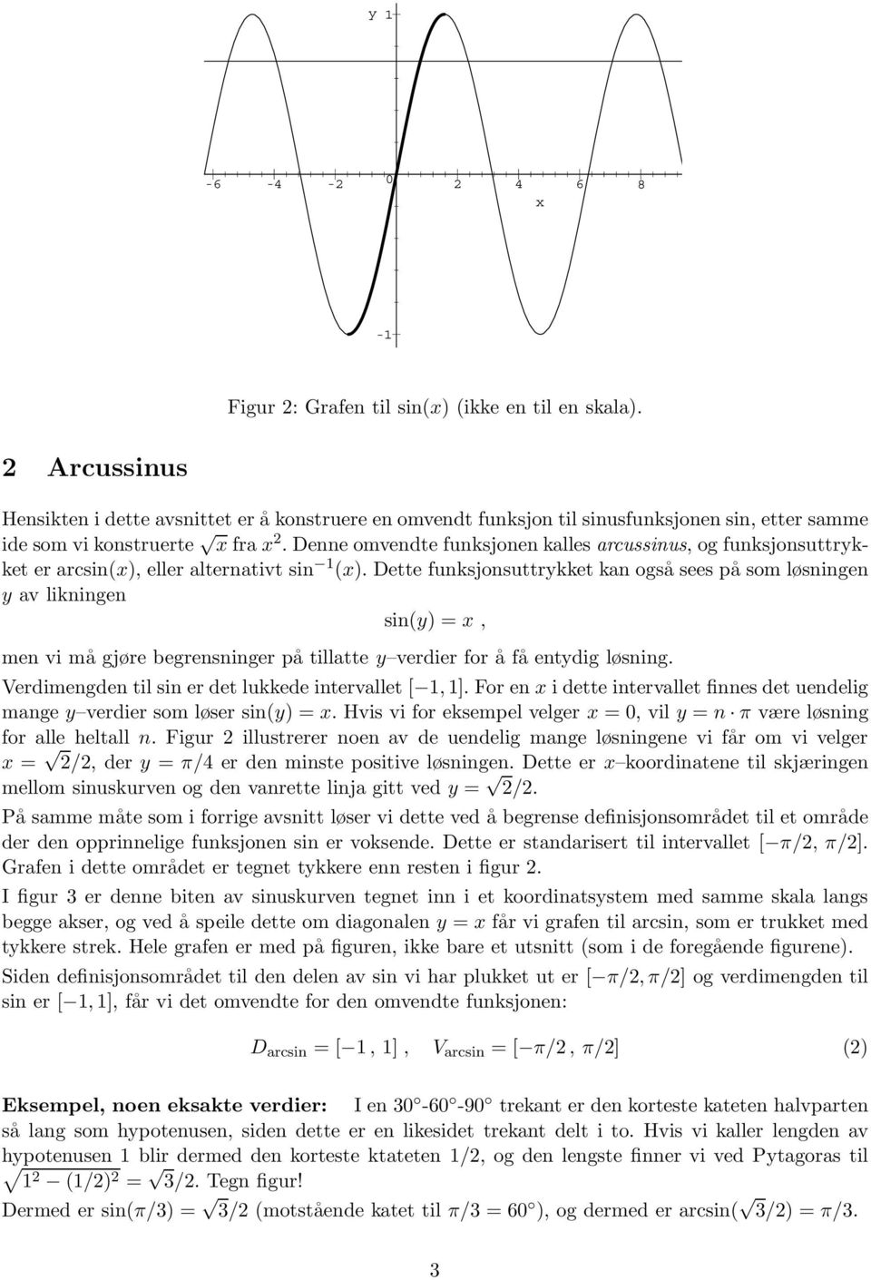 Denne omvendte funksjonen kalles arcussinus, og funksjonsuttrykket er arcsin(x), eller alternativt sin (x).