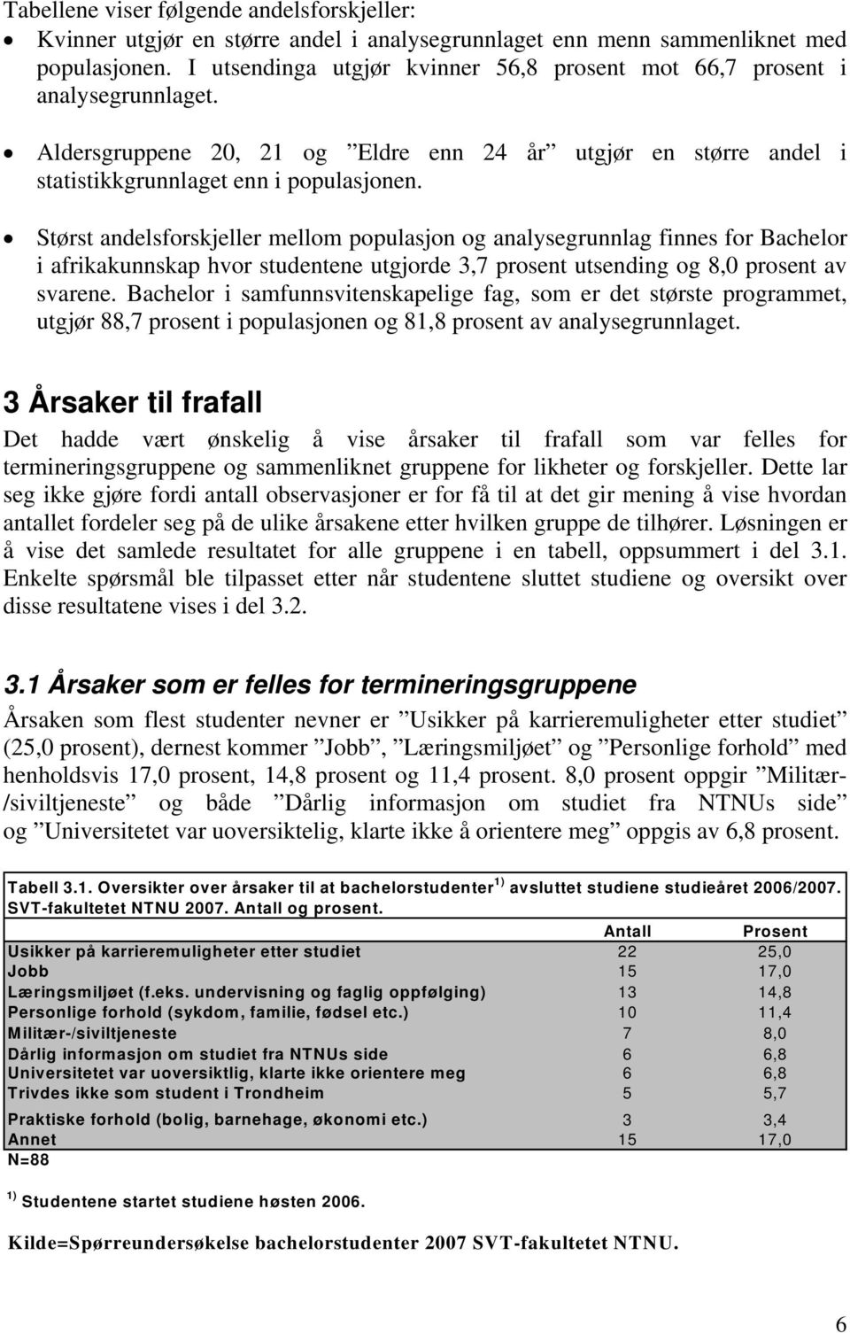 Størst andelsforskjeller mellom populasjon og analysegrunnlag finnes for Bachelor i afrikakunnskap hvor studentene utgjorde 3,7 prosent utsending og 8,0 prosent av svarene.