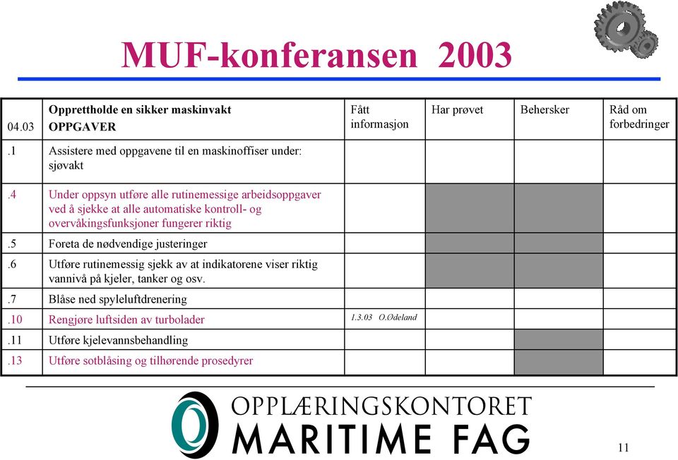 4 Under oppsyn utføre alle rutinemessige arbeidsoppgaver ved å sjekke at alle automatiske kontroll- og overvåkingsfunksjoner fungerer riktig.