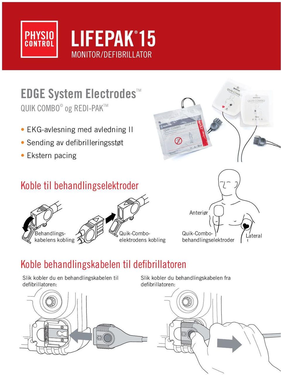 Quik-Comboelektrodens kobling Quik-Combobehandlingselektroder Lateral Koble behandlingskabelen til