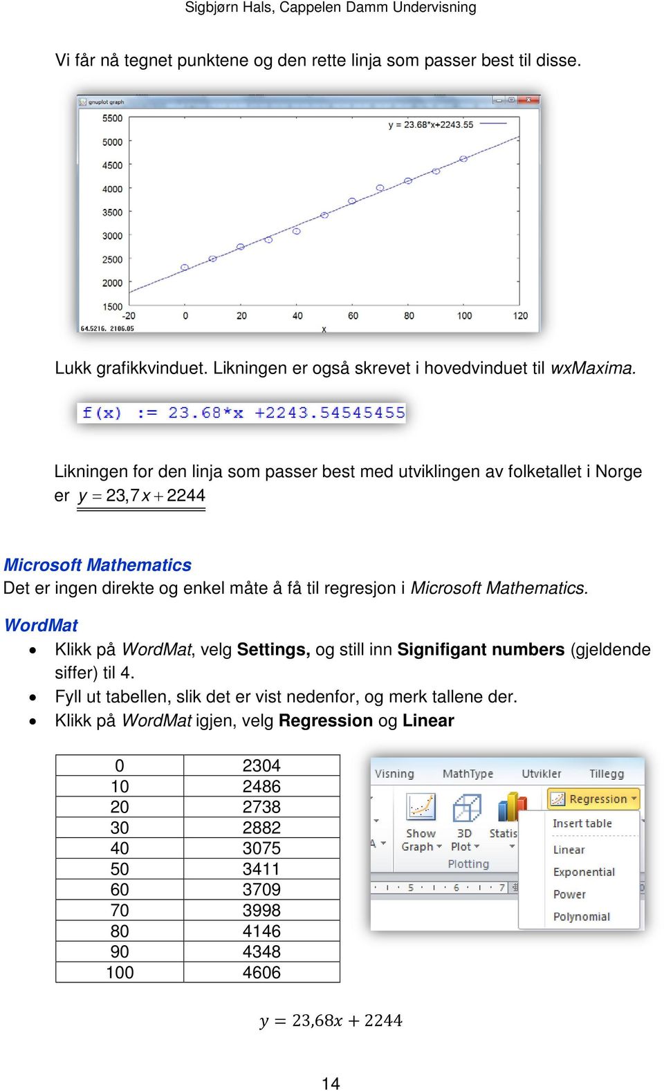 regresjon i Microsoft Mathematics. WordMat Klikk på WordMat, velg Settings, og still inn Signifigant numbers (gjeldende siffer) til 4.