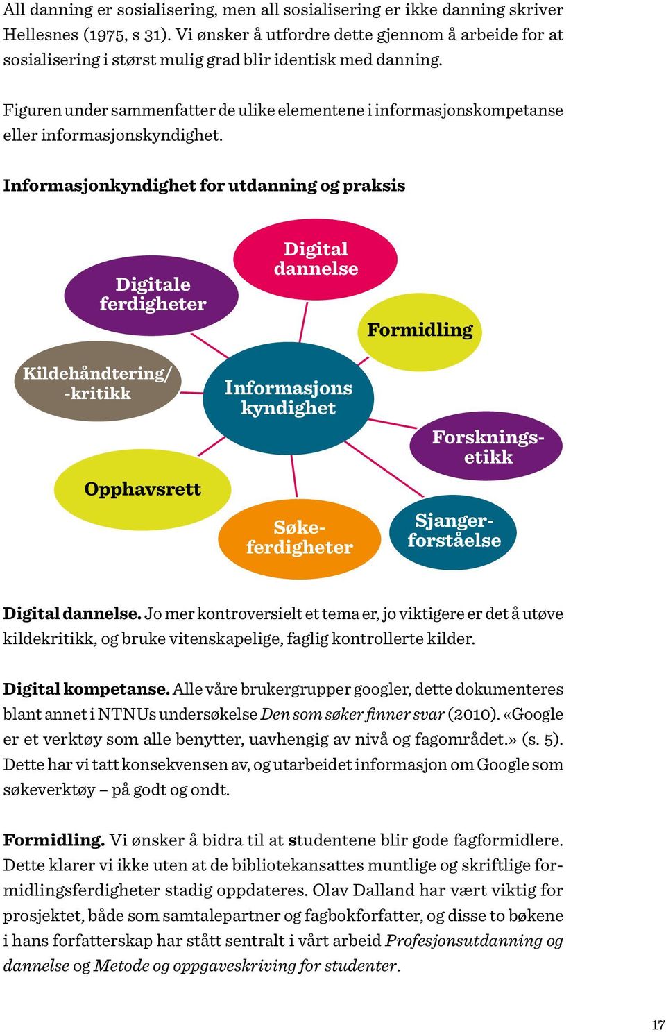 Figuren under sammenfatter de ulike elementene i informasjonskompetanse eller informasjonskyndighet.