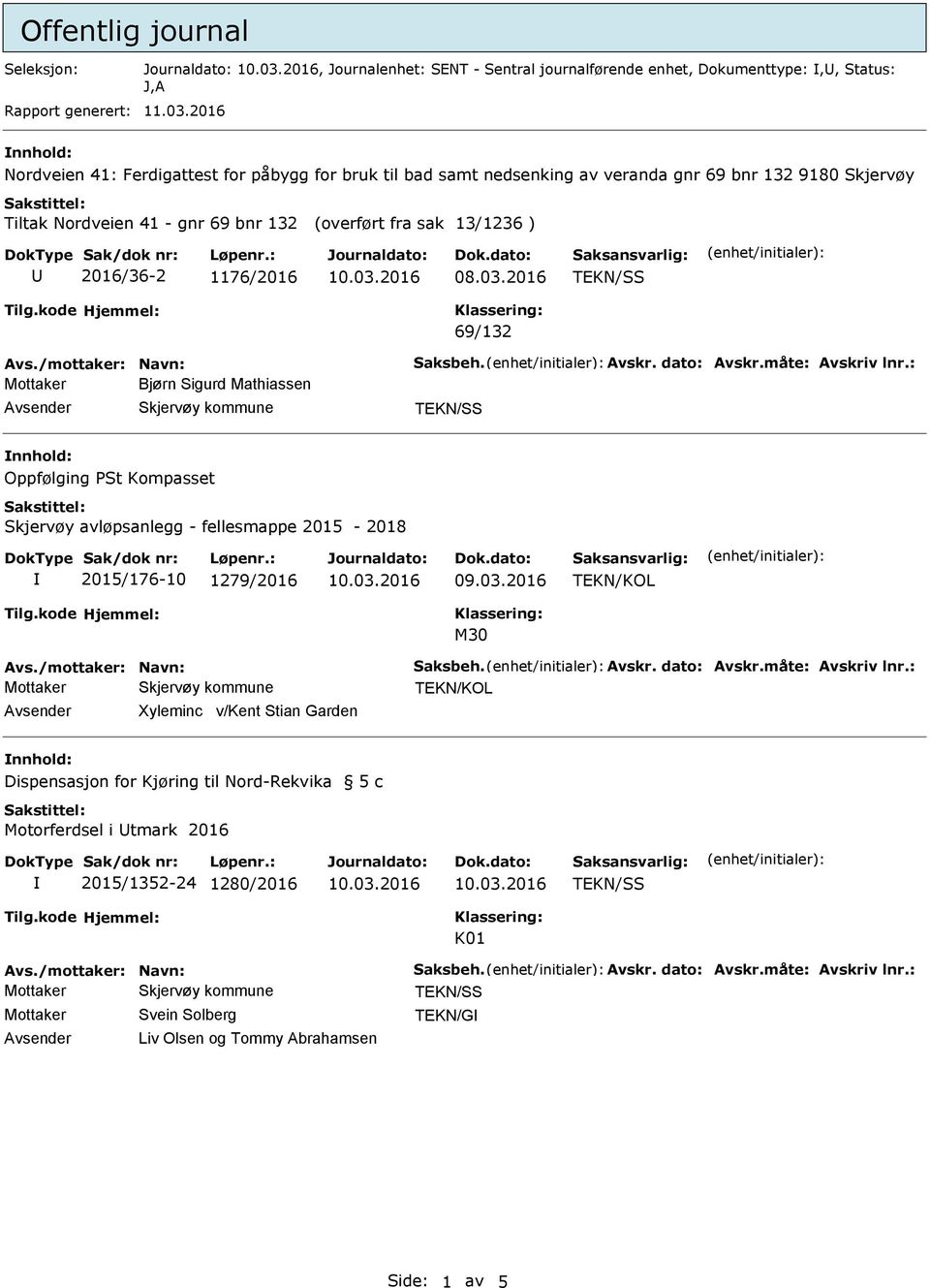 1176/2016 08.03.2016 69/132 vs./mottaker: Navn: Saksbeh. vskr. dato: vskr.måte: vskriv lnr.