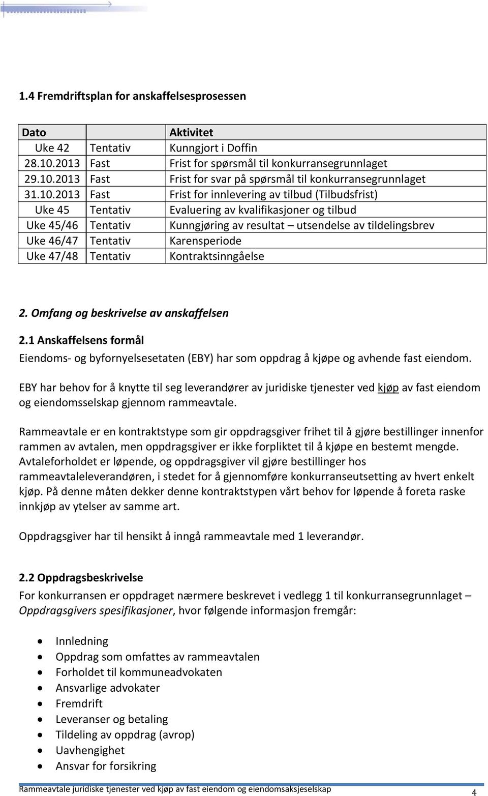 Tentativ Karensperiode Uke 47/48 Tentativ Kontraktsinngåelse 2. Omfang og beskrivelse av anskaffelsen 2.