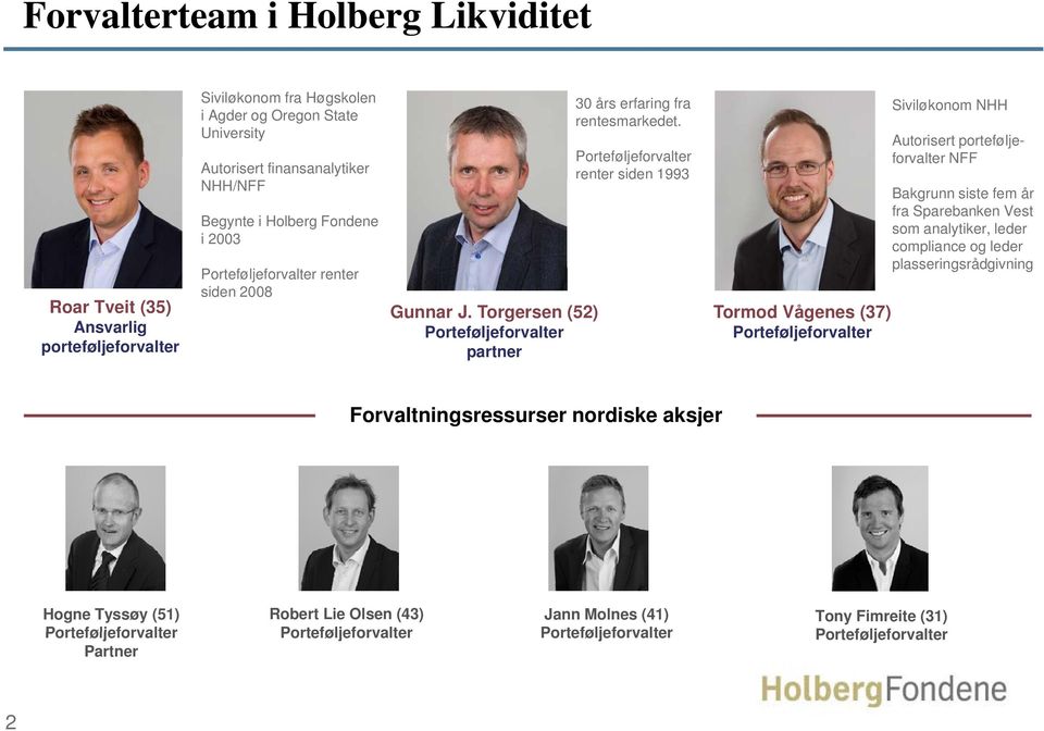 Porteføljeforvalter renter siden 1993 Tormod Vågenes (37) Porteføljeforvalter Siviløkonom NHH Autorisert porteføljeforvalter NFF Bakgrunn siste fem år fra Sparebanken Vest som analytiker, leder