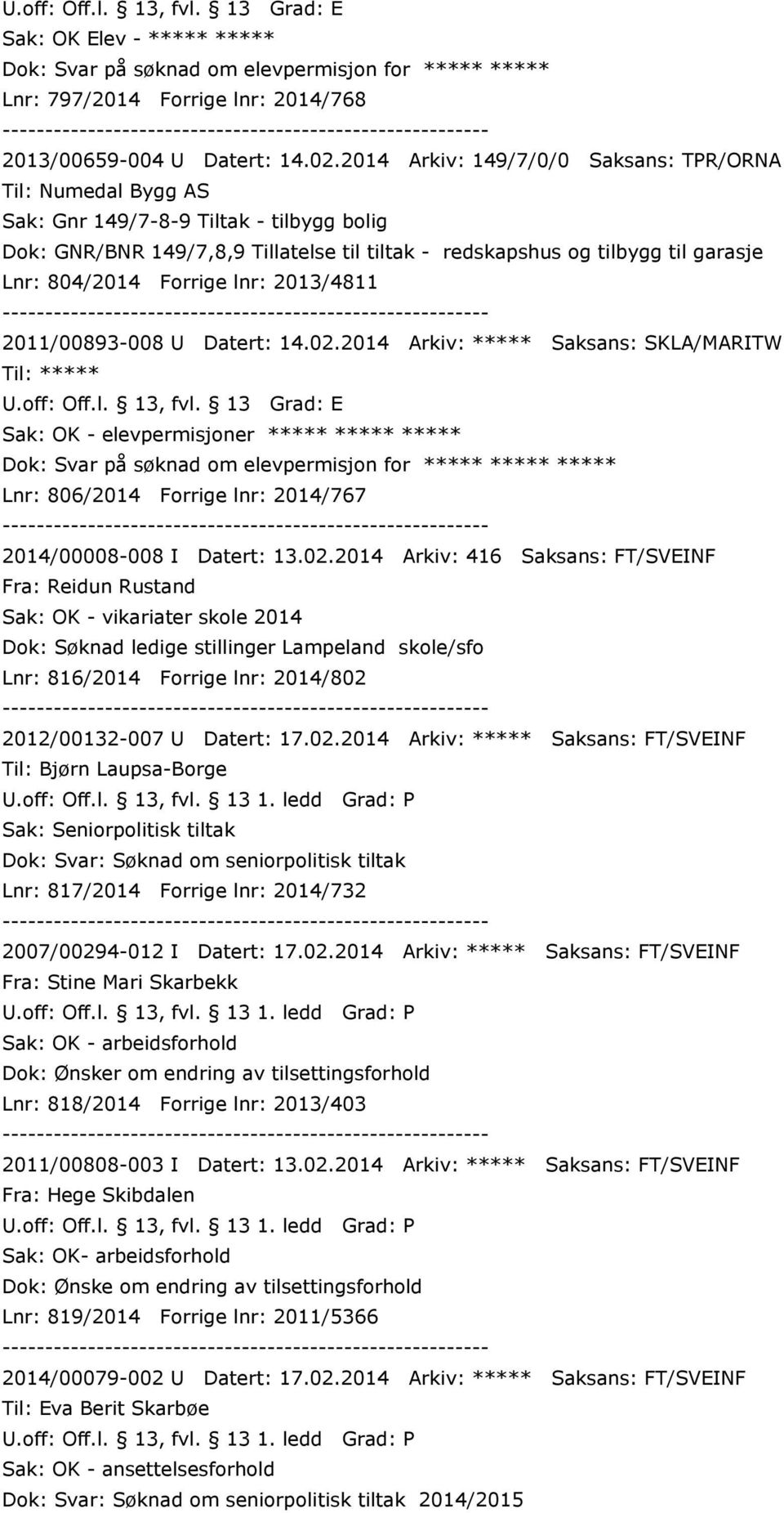 Forrige lnr: 2013/4811 2011/00893-008 U Datert: 14.02.