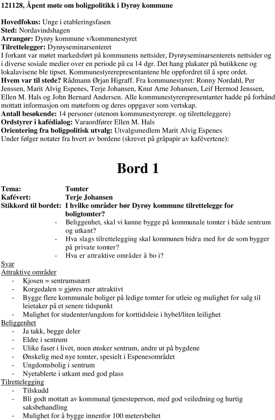 Kommunestyrerepresentantene ble oppfordret til å spre ordet. Hvem var til stede? Rådmann Ørjan Higraff.