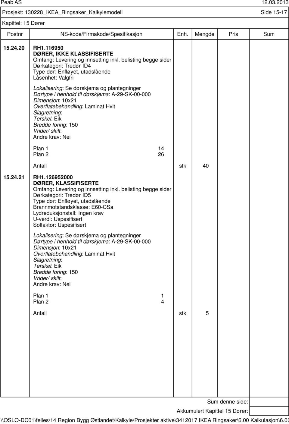 Overflatebehandling: Laminat Hvit Terskel: Eik 4 Plan 2 26 Antall stk 40 15.24.21 RH1.