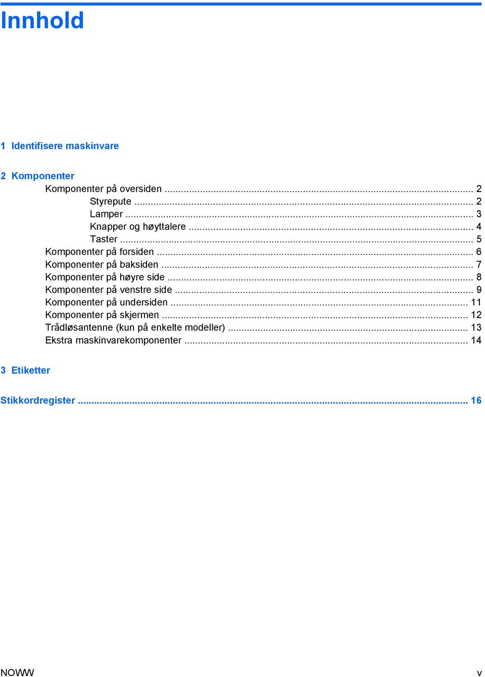 .. 7 Komponenter på høyre side... 8 Komponenter på venstre side... 9 Komponenter på undersiden.