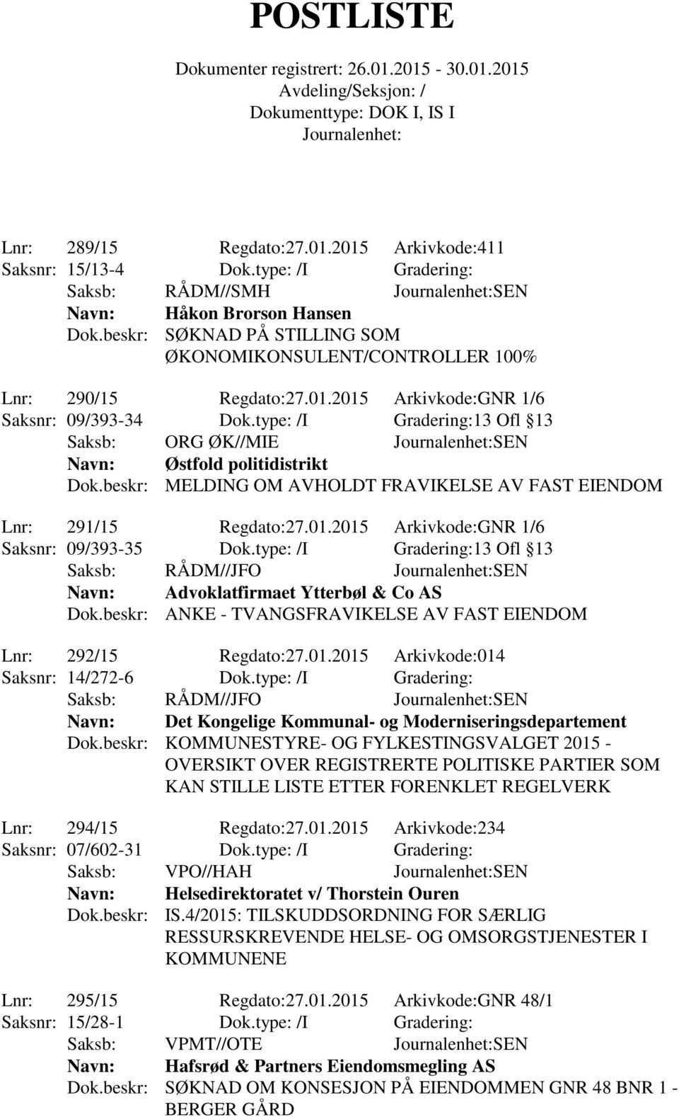 2015 Arkivkode:GNR 1/6 Saksnr: 09/393-35 Dok.type: /I Gradering:13 Ofl 13 Saksb: RÅDM//JFO SEN Advoklatfirmaet Ytterbøl & Co AS Dok.