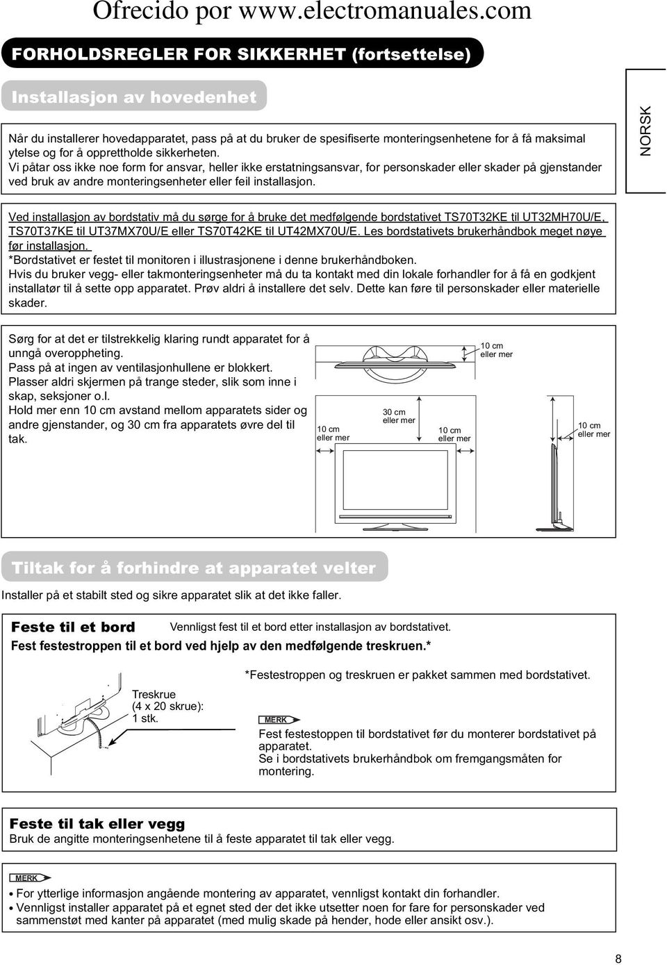 Vi påtar oss ikke noe form for ansvar, heller ikke erstatningsansvar, for personskader eller skader på gjenstander ved bruk av andre monteringsenheter eller feil installasjon.