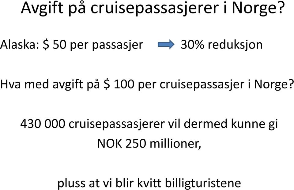 $ 100 per cruisepassasjer i Norge?