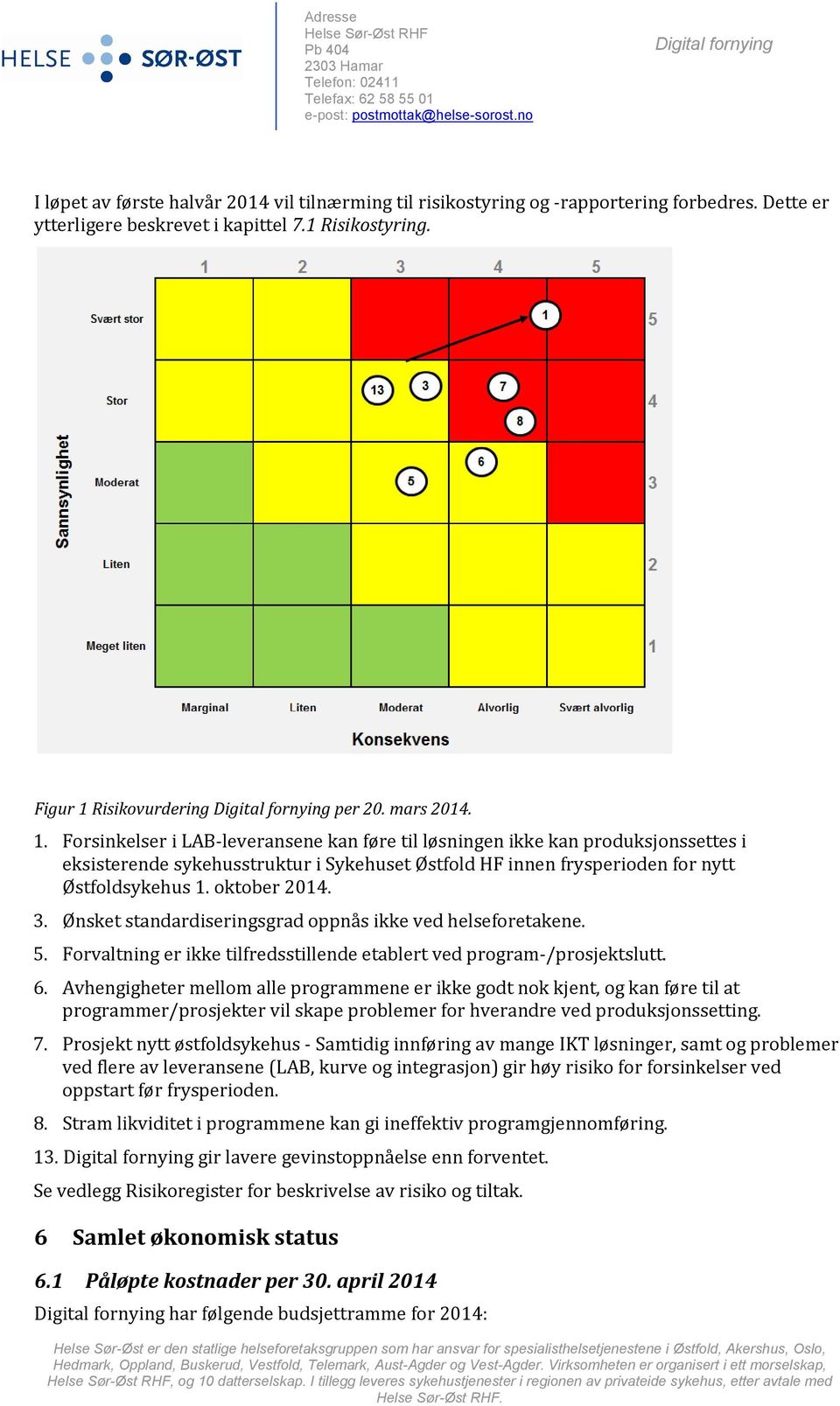 Forsinkelser i LAB-leveransene kan føre til løsningen ikke kan produksjonssettes i eksisterende sykehusstruktur i Sykehuset Østfold HF innen frysperioden for nytt Østfoldsykehus 1. oktober 2014. 3.