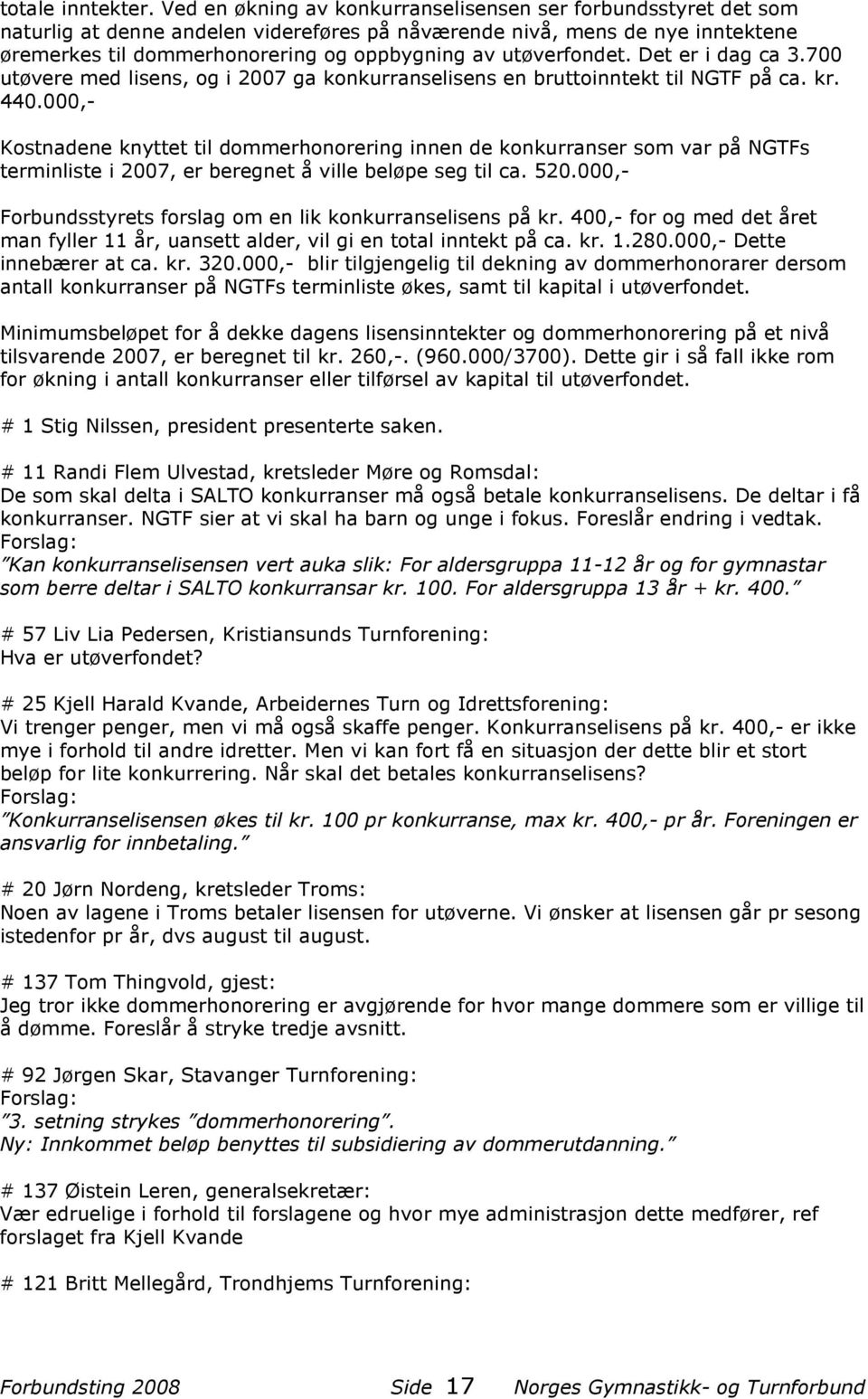 utøverfondet. Det er i dag ca 3.700 utøvere med lisens, og i 2007 ga konkurranselisens en bruttoinntekt til NGTF på ca. kr. 440.