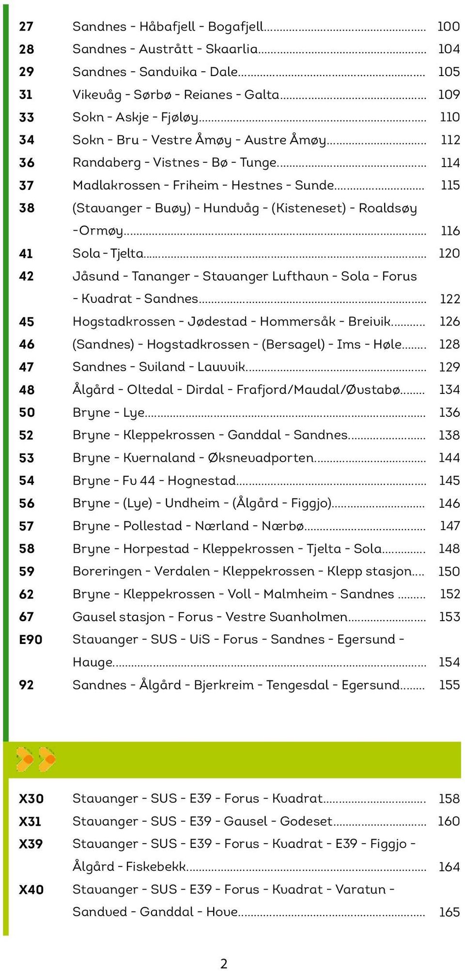 .. (Stavanger - Buøy) - Hundvåg - (Kisteneset) - Roaldsøy - Ormøy... Sola - Tjelta... Jåsund - Tananger - Stavanger Lufthavn - Sola - Forus - Kvadrat - Sandnes.