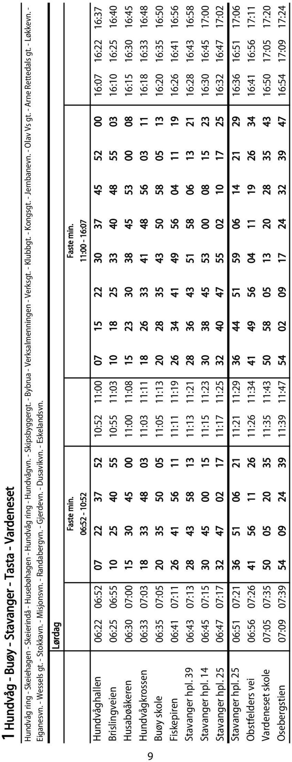 Lørdag 06:52-10:52 11:00-16:07 Hundvåghallen 06:22 06:52 07 22 37 52 10:52 11:00 07 15 22 30 37 45 52 00 16:07 16:22 16:37 Brislingveien 06:25 06:55 10 25 40 55 10:55 11:03 10 18 25 33 40 48 55 03