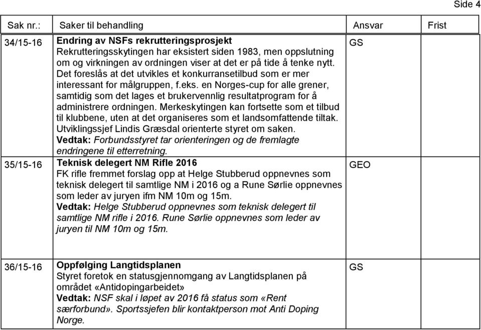 en Norges-cup for alle grener, samtidig som det lages et brukervennlig resultatprogram for å administrere ordningen.