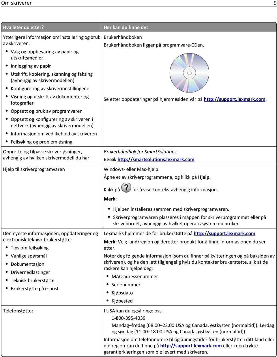 skrivermodellen) Konfigurering av skriverinnstillingene Visning og utskrift av dokumenter og fotografier Oppsett og bruk av programvaren Oppsett og konfigurering av skriveren i nettverk (avhengig av