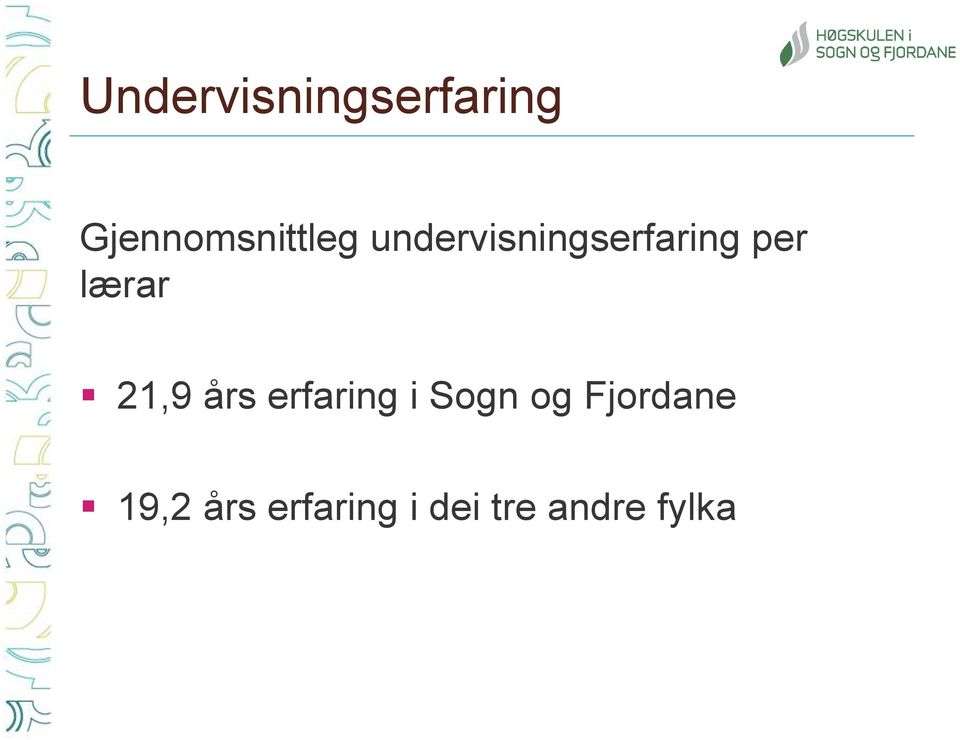 undervisningserfaring per lærar 21,9