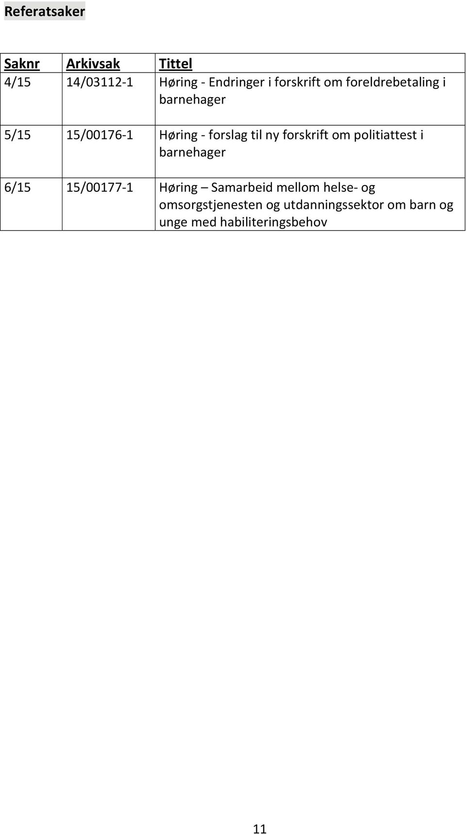 forskrift om politiattest i barnehager 6/15 15/00177 1 Høring Samarbeid mellom