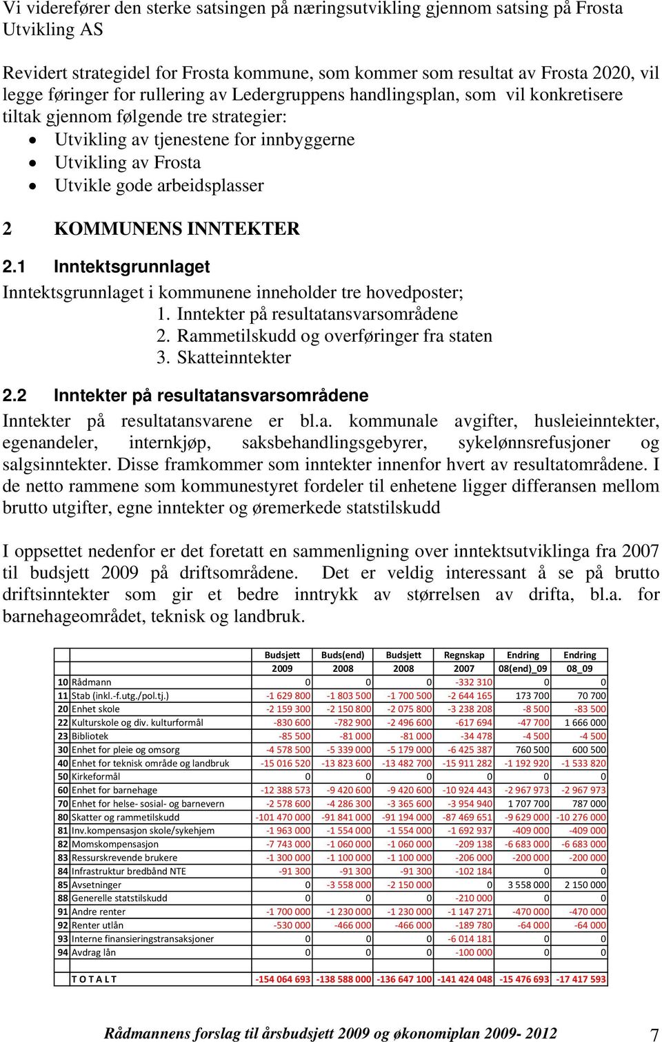 KOMMUNENS INNTEKTER 2.1 Inntektsgrunnlaget Inntektsgrunnlaget i kommunene inneholder tre hovedposter; 1. Inntekter på resultatansvarsområdene 2. Rammetilskudd og overføringer fra staten 3.