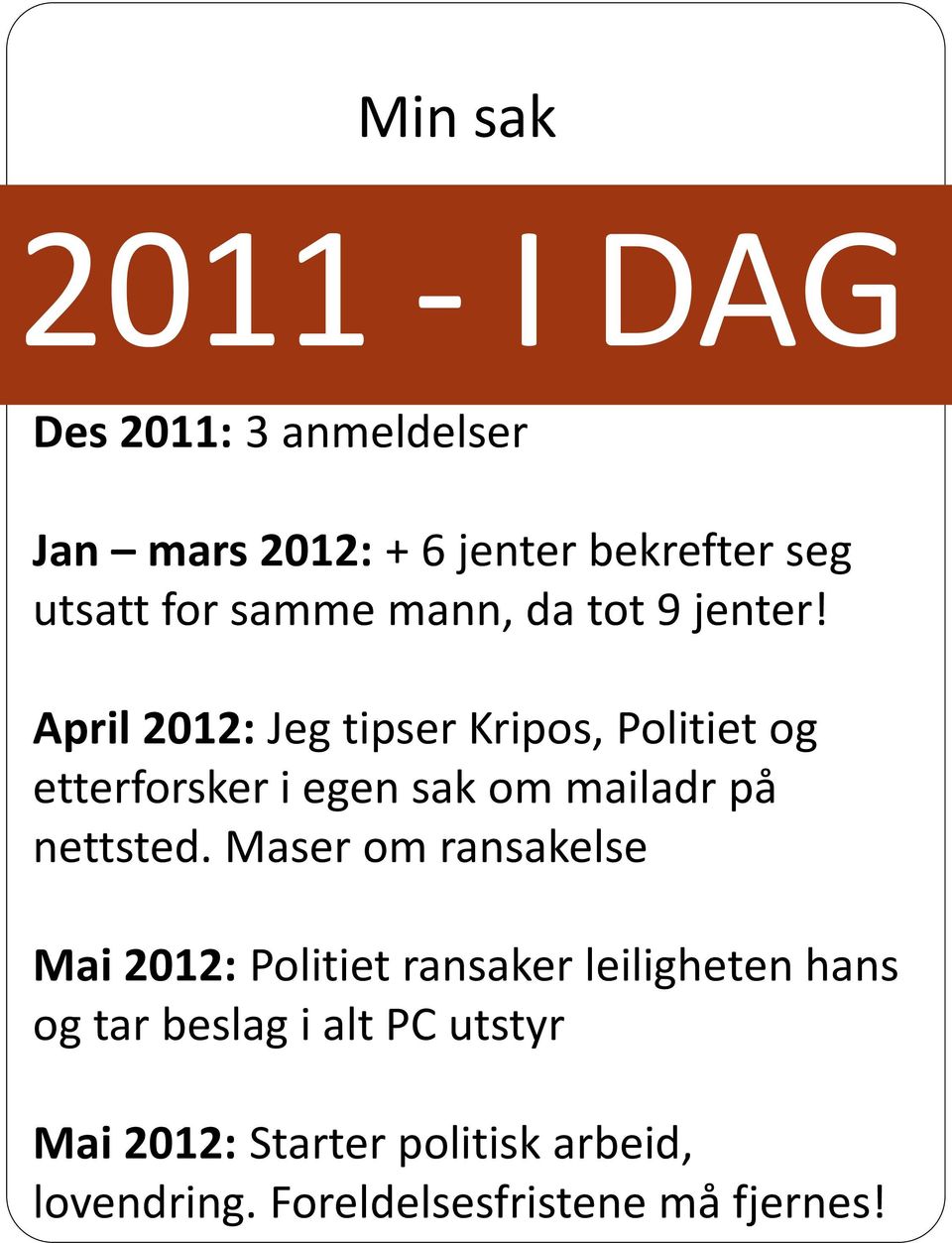 April 2012: Jeg tipser Kripos, Politiet og etterforsker i egen sak om mailadr på nettsted.