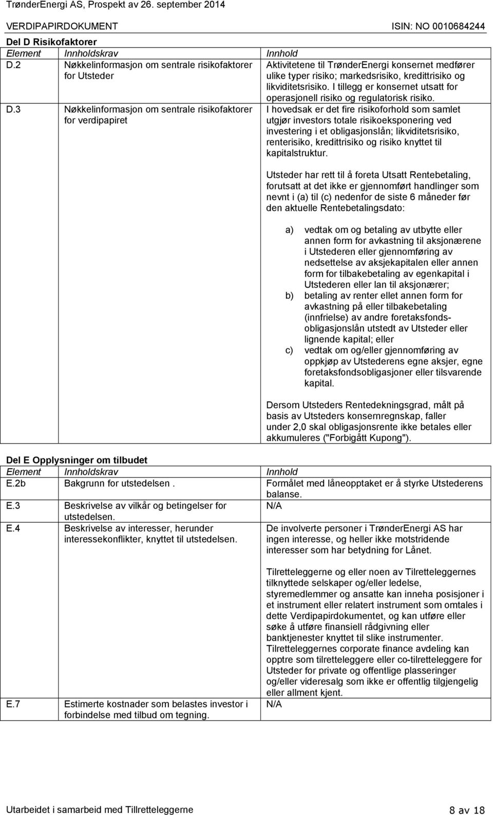 I tillegg er konsernet utsatt for D.3 Nøkkelinformasjon om sentrale risikofaktorer for verdipapiret operasjonell risiko og regulatorisk risiko.