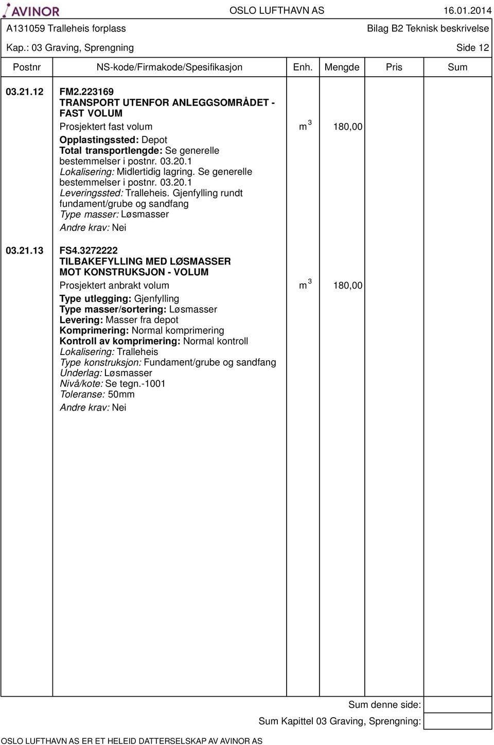 1 Lokalisering: Midlertidig lagring. Se generelle bestemmelser i postnr. 03.20.1 Leveringssted: Tralleheis. Gjenfylling rundt fundament/grube og sandfang Type masser: Løsmasser Nei 03.21.13 FS4.