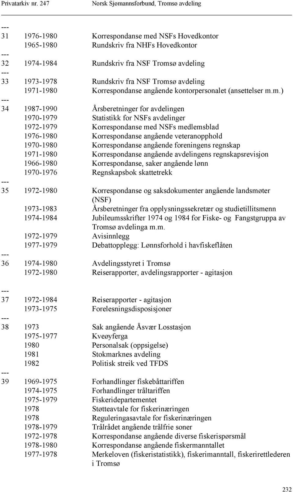 m.) 34 1987-1990 Årsberetninger for avdelingen 1970-1979 Statistikk for NSFs avdelinger 1972-1979 Korrespondanse med NSFs medlemsblad 1976-1980 Korrespondanse angående veteranopphold 1970-1980