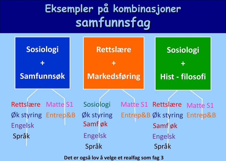 S1 Sosiologi Matte S1 Rettslære Matte S1 Entrep&B Øk styring Entrep&B Øk styring