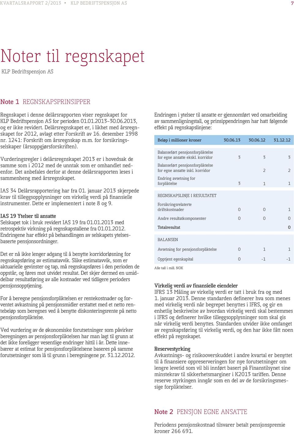 Vurderingsregler i delårsregnskapet 2013 er i hovedsak de samme som i 2012 med de unntak som er omhandlet nedenfor. Det anbefales derfor at denne delårsrapporten leses i sammenheng med årsregnskapet.