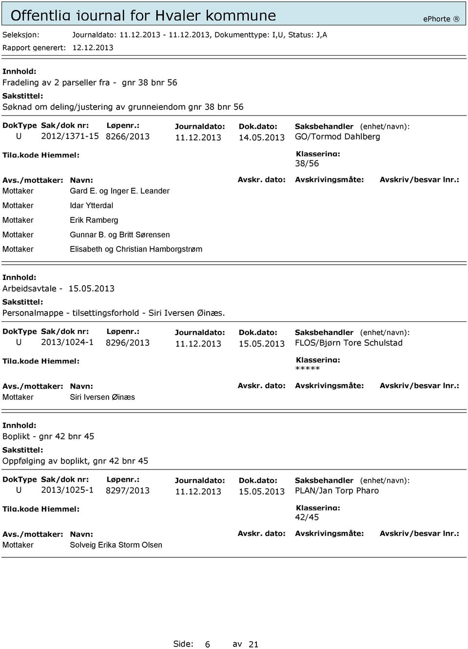 og Britt Sørensen Elisabeth og Christian Hamborgstrøm Arbeidsavtale - Personalmappe - tilsettingsforhold - Siri versen Øinæs.