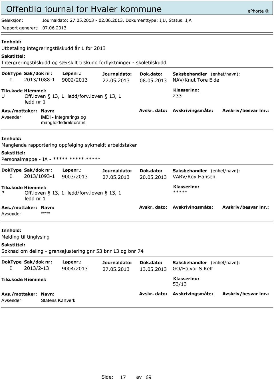 loven 13, 1 ledd nr 1 233 Avsender MD - ntegrerings og mangfoldsdirektoratet Manglende rapportering oppfølging sykmeldt arbeidstaker Personalmappe - A - ***** ***** ***** 2013/1093-1