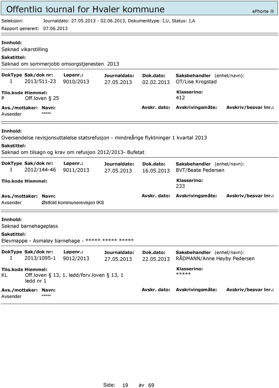 loven 25 412 Avsender ***** Oversendelse revisjonsuttalelse statsrefusjon - mindreårige flyktninger 1 kvartal 2013 Søknad om tilsagn og krav om refusjon 2012/2013- Bufetat