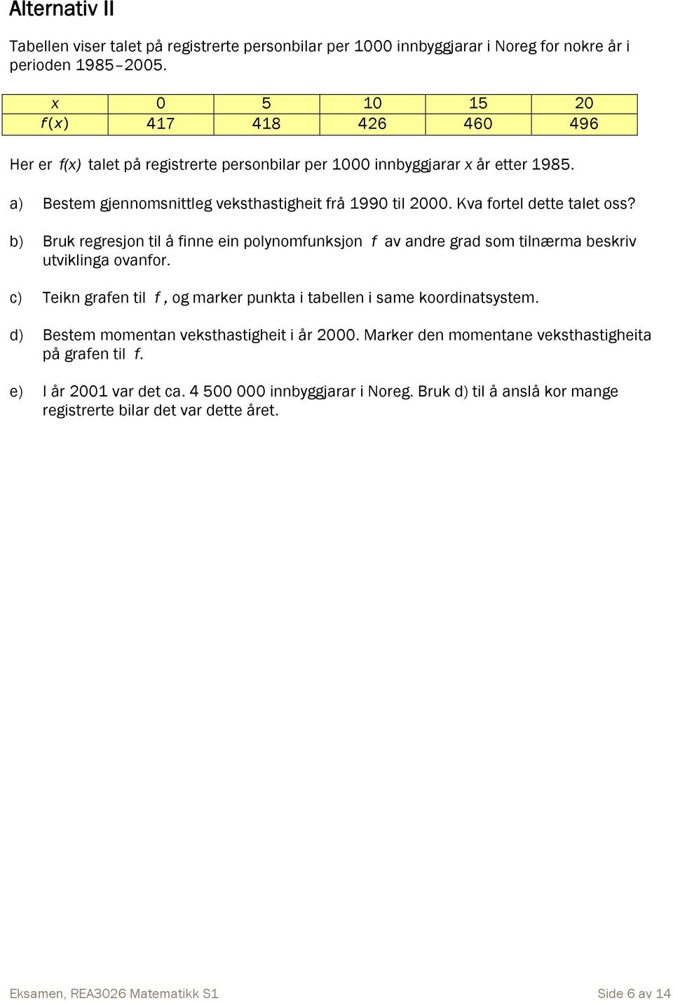 Kva fortel dette talet oss? b) Bruk regresjon til å finne ein polynomfunksjon f av andre grad som tilnærma beskriv utviklinga ovanfor.