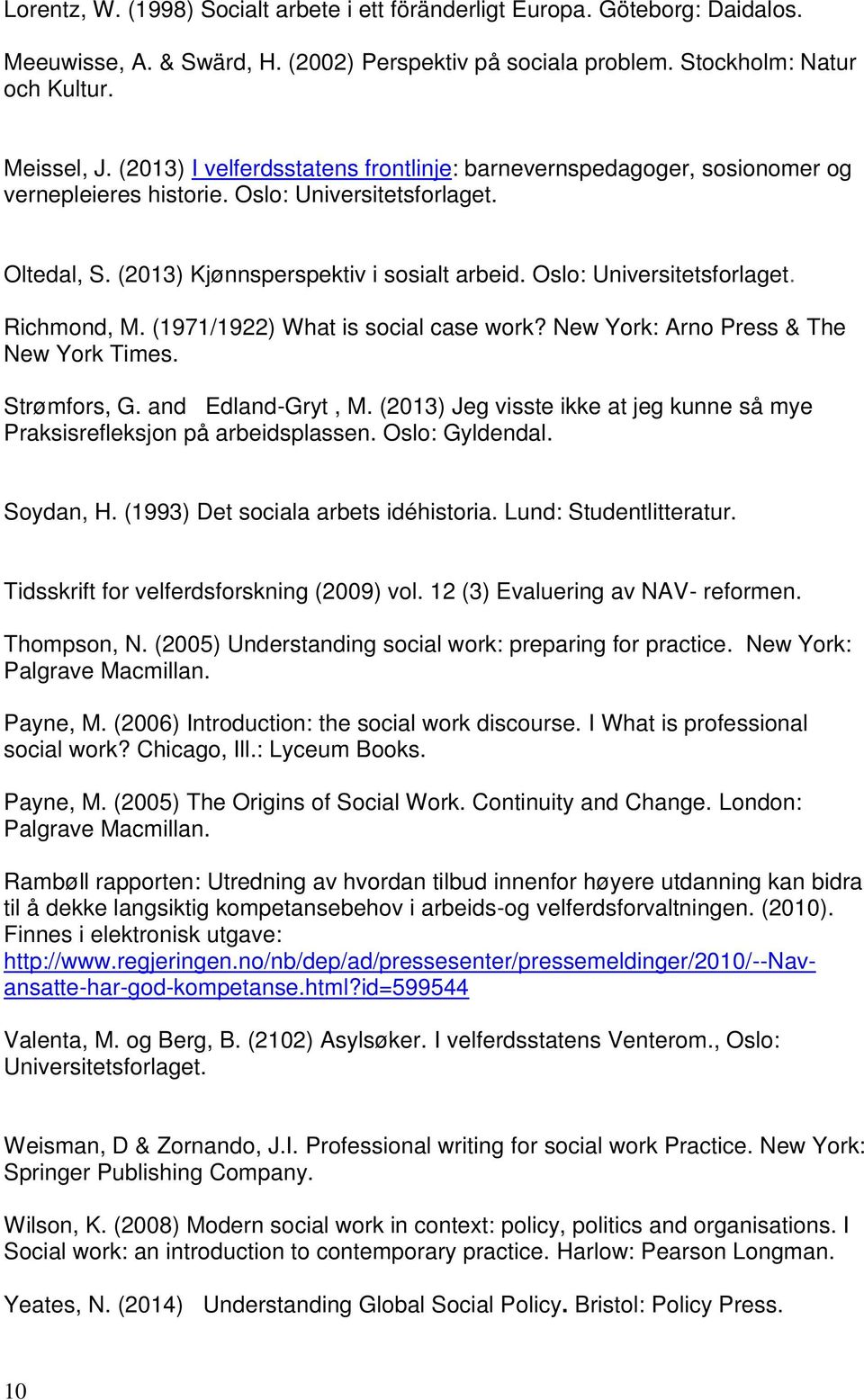 Oslo: Universitetsforlaget. Richmond, M. (1971/1922) What is social case work? New York: Arno Press & The New York Times. Strømfors, G. and Edland-Gryt, M.