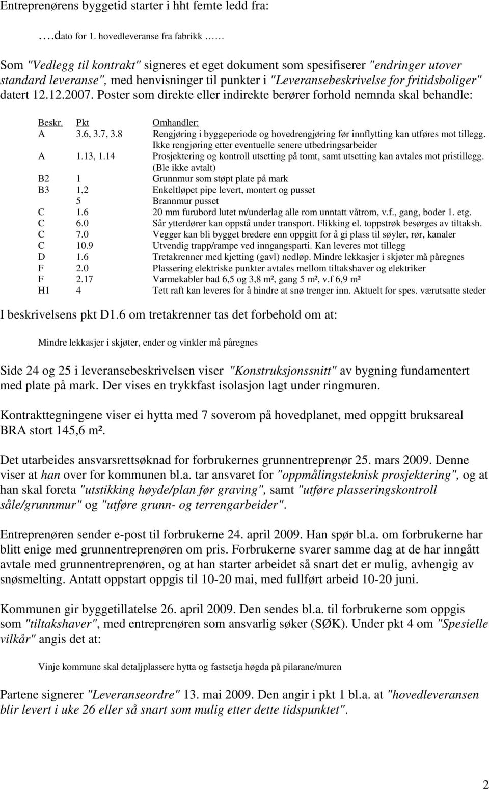 fritidsboliger" datert 12.12.2007. Poster som direkte eller indirekte berører forhold nemnda skal behandle: Beskr. Pkt Omhandler: A 3.6, 3.7, 3.