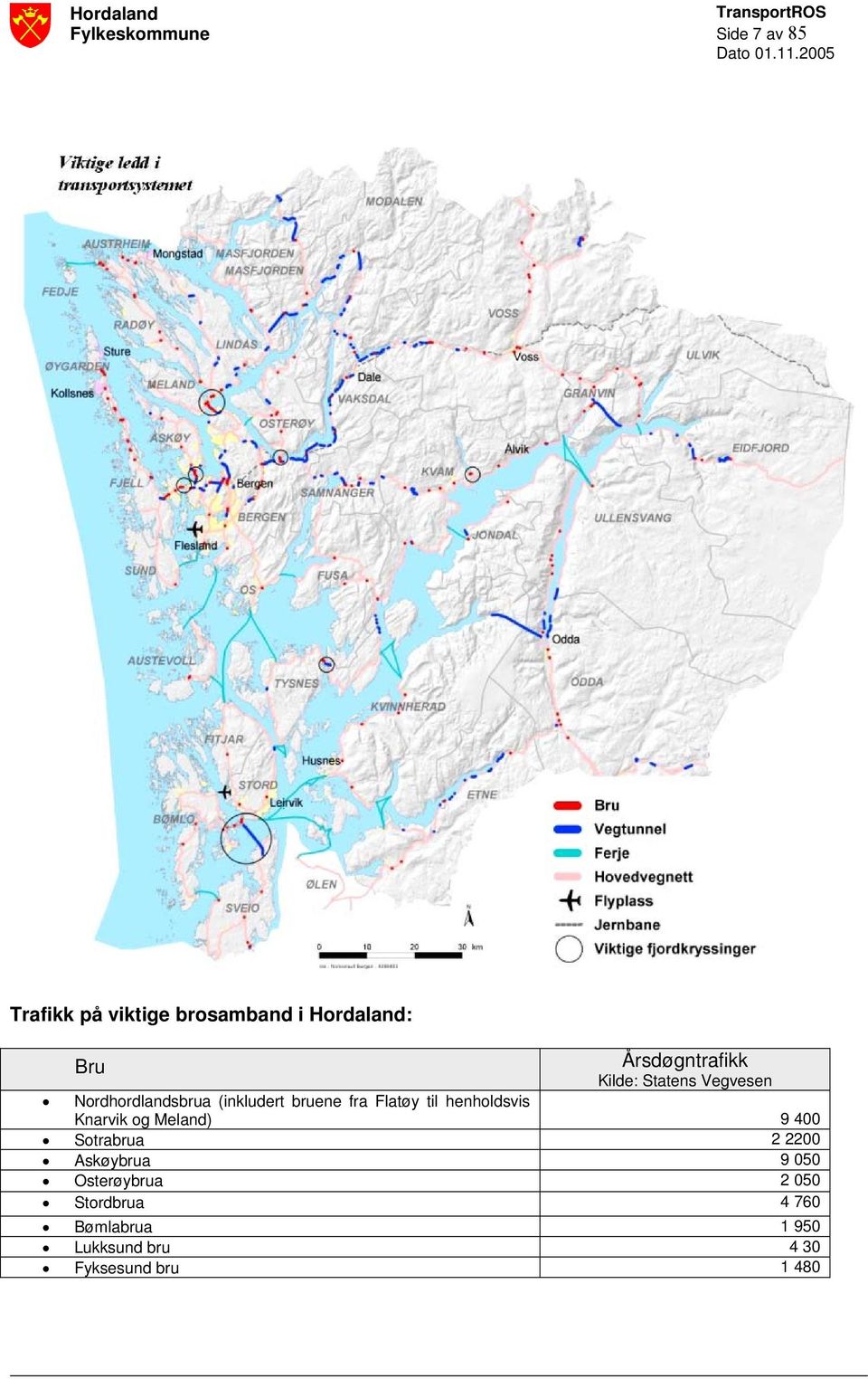 Flatøy til henholdsvis Knarvik og Meland) 9 400 Sotrabrua 2 2200 Askøybrua 9