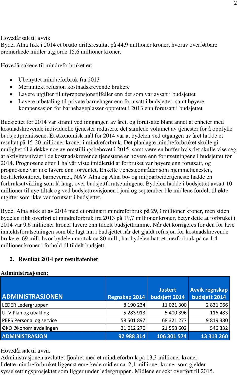 Lavere utbetaling til private barnehager enn forutsatt i budsjettet, samt høyere kompensasjon for barnehageplasser opprettet i 2013 enn forutsatt i budsjettet Budsjettet for 2014 var stramt ved