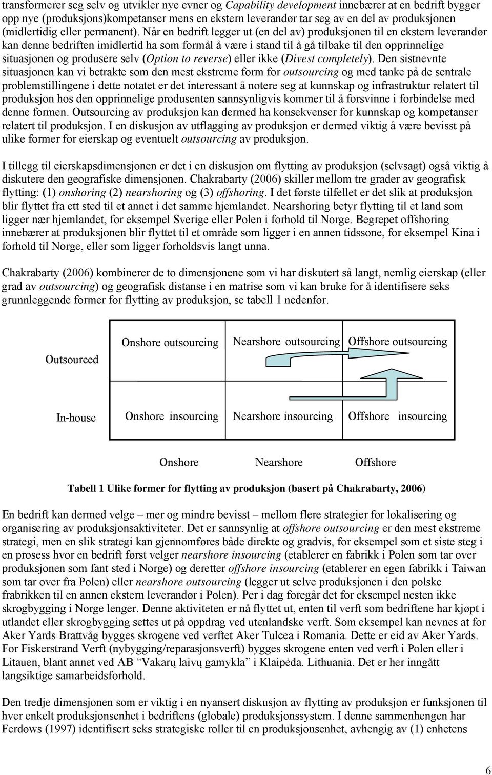 Når en bedrift legger ut (en del av) produksjonen til en ekstern leverandør kan denne bedriften imidlertid ha som formål å være i stand til å gå tilbake til den opprinnelige situasjonen og produsere