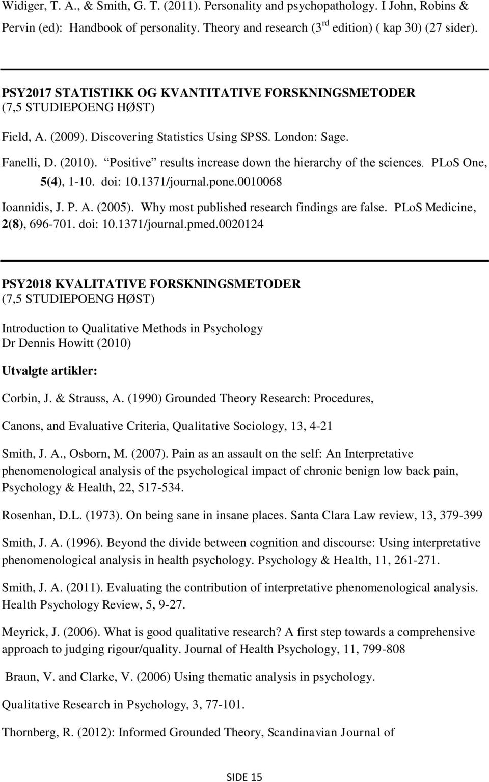 Positive results increase down the hierarchy of the sciences. PLoS One, 5(4), 1-10. doi: 10.1371/journal.pone.0010068 Ioannidis, J. P. A. (2005). Why most published research findings are false.