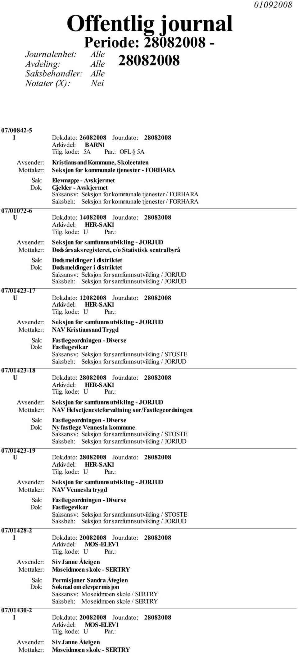 FORHARA Saksbeh: Seksjon for kommunale tjenester / FORHARA 07/01072-6 U Dok.dato: 14082008 Jour.