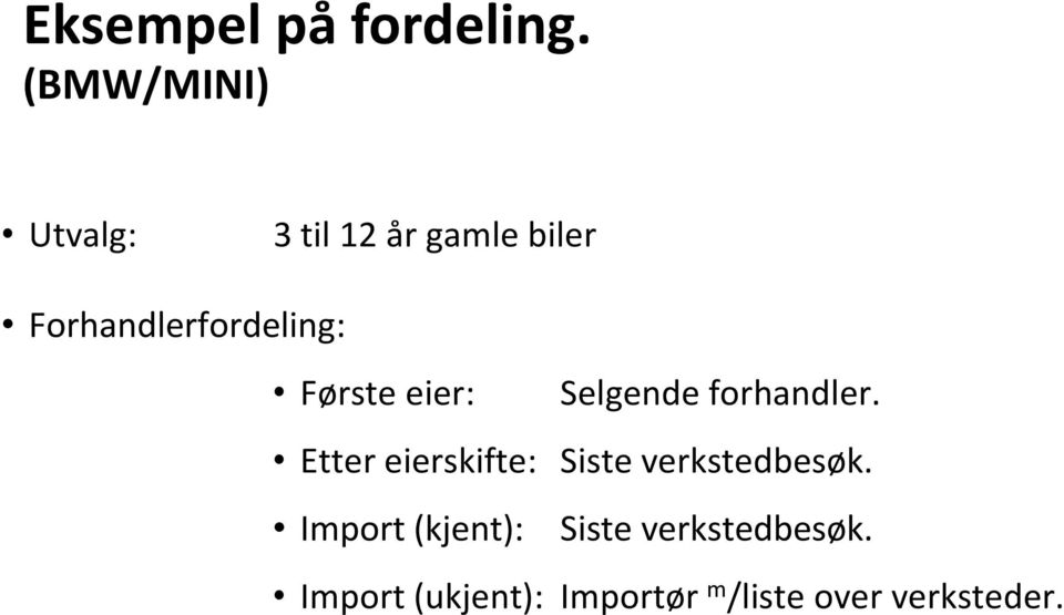 Forhandlerfordeling: Første eier: Selgende forhandler.