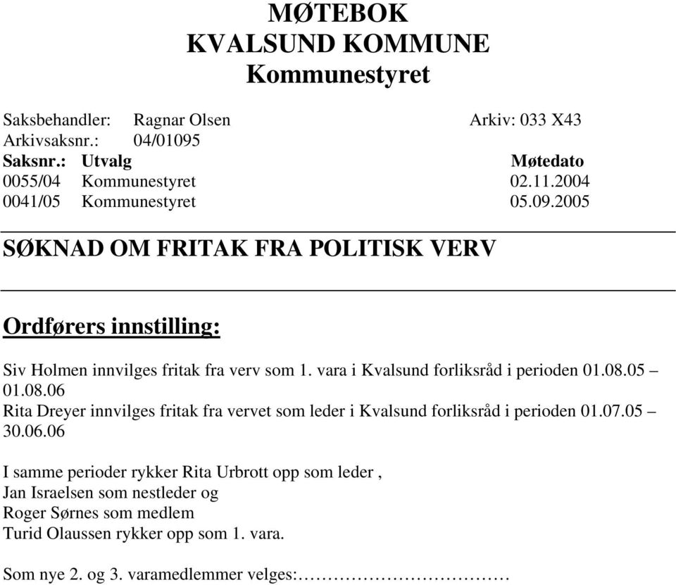 vara i Kvalsund forliksråd i perioden 01.08.05 01.08.06 