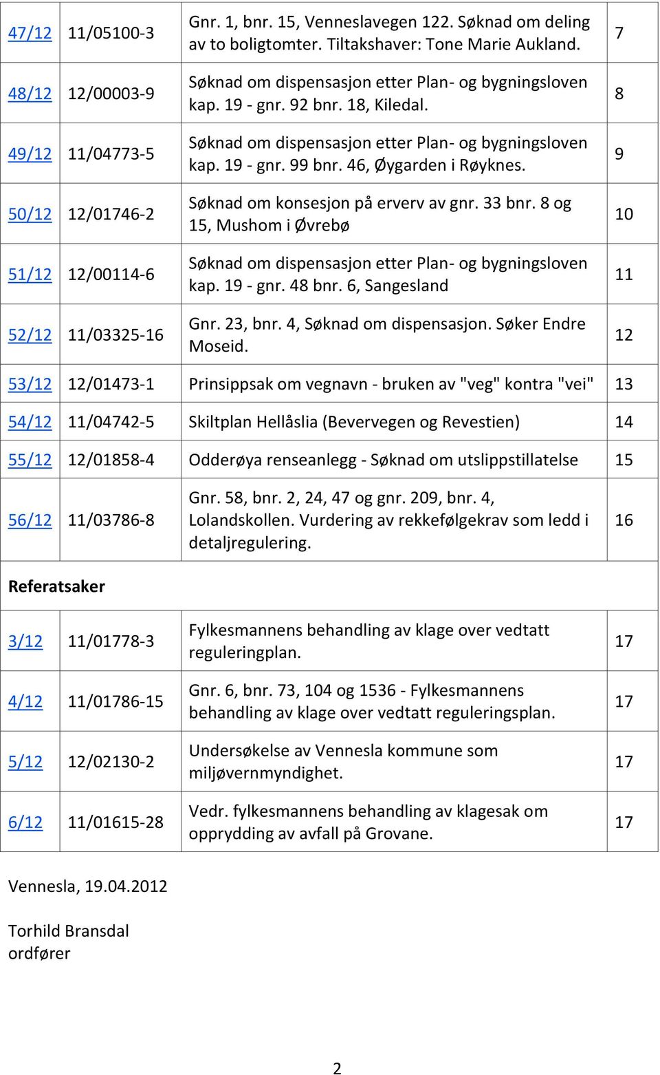 46, Øygarden i Røyknes. Søknad om konsesjon på erverv av gnr. 33 bnr. 8 og 15, Mushom i Øvrebø Søknad om dispensasjon etter Plan- og bygningsloven kap. 19 - gnr. 48 bnr. 6, Sangesland Gnr. 23, bnr.