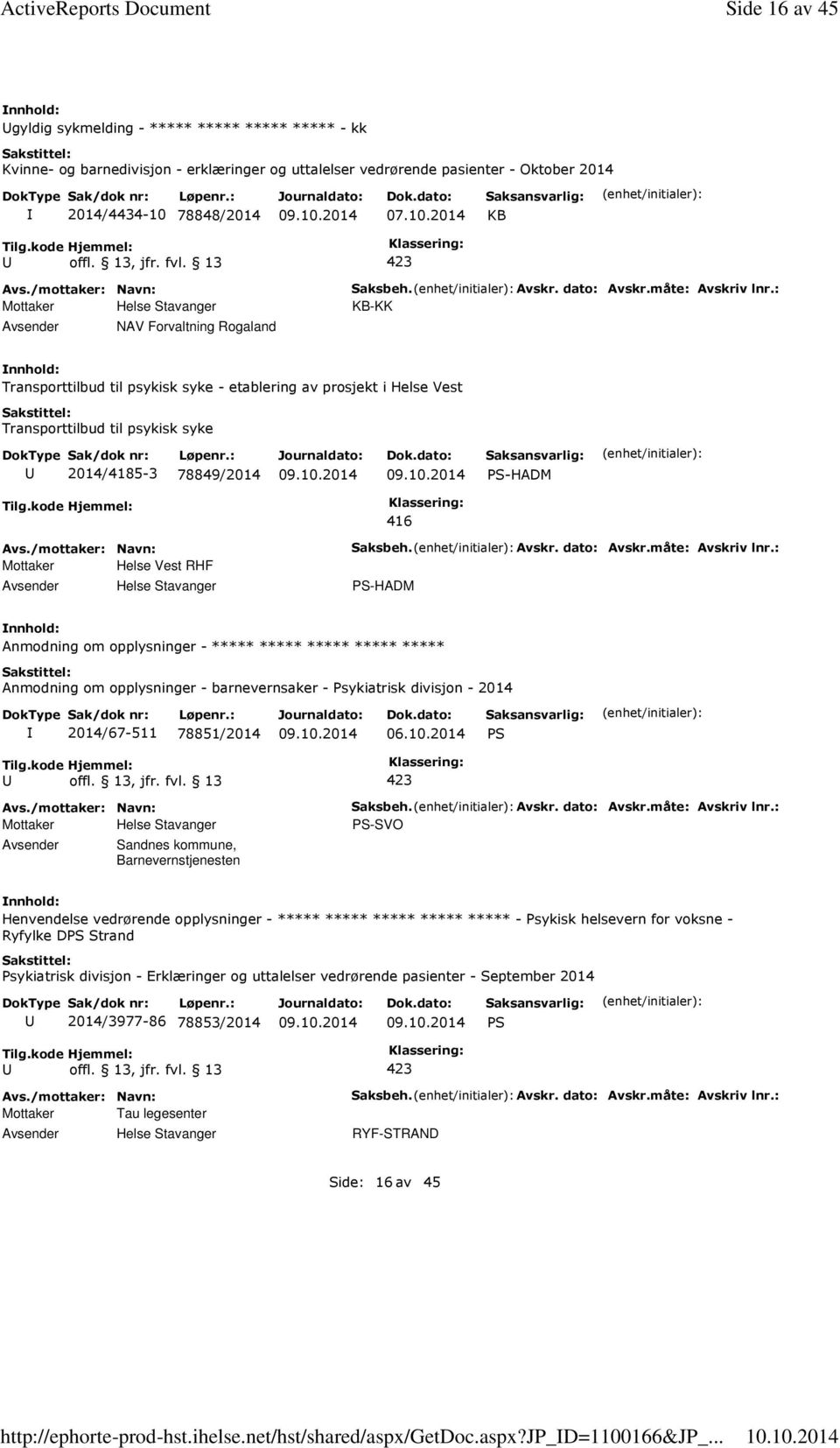 78848/2014 07.10.2014 KB NAV Forvaltning Rogaland Saksbeh. Avskr. dato: Avskr.måte: Avskriv lnr.