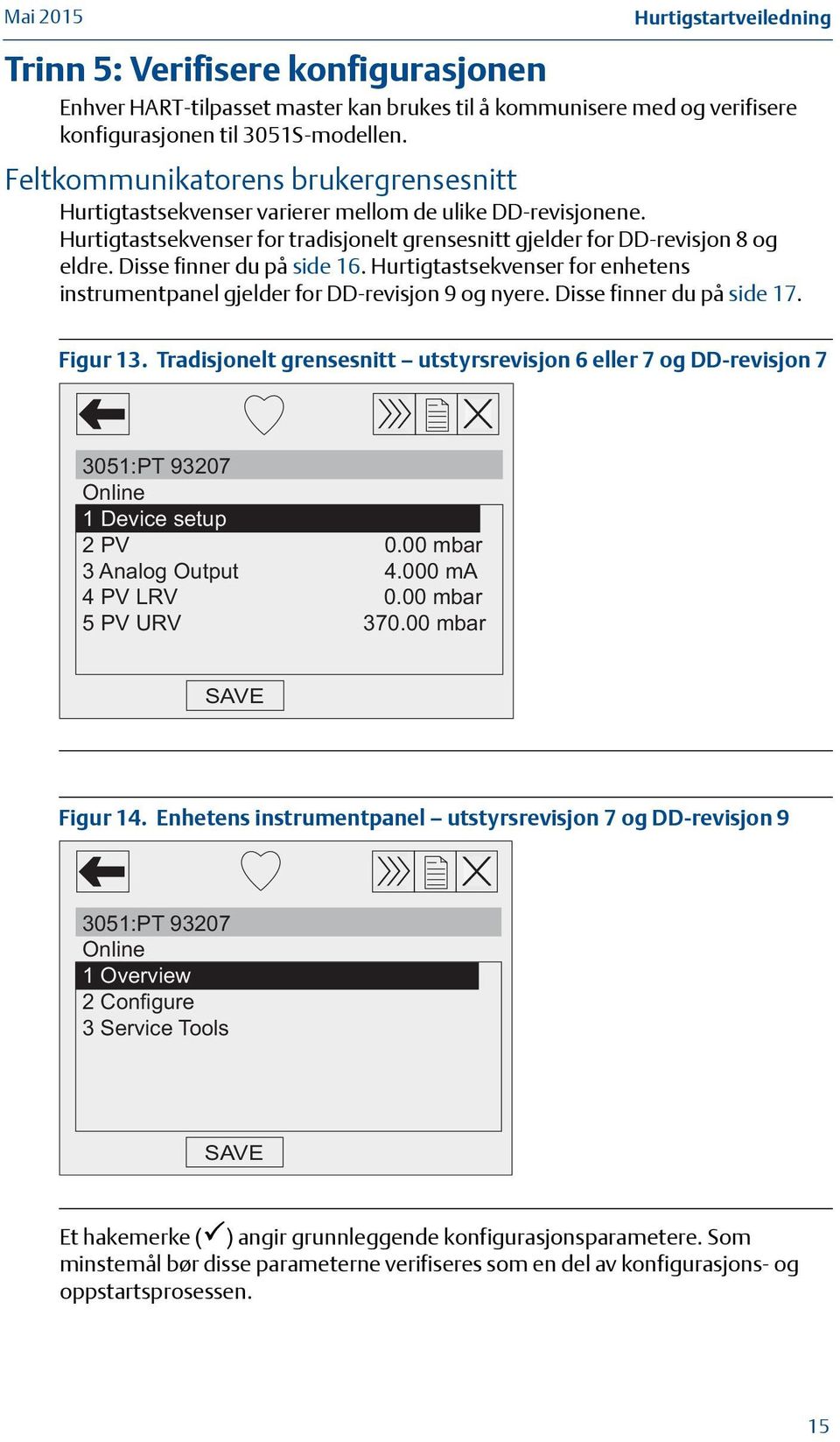 Disse finner du på side 16. Hurtigtastsekvenser for enhetens instrumentpanel gjelder for DD-revisjon 9 og nyere. Disse finner du på side 17. Figur 13.