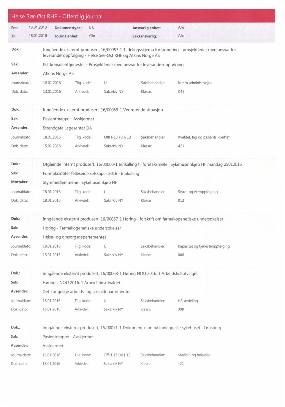 Prosjektleder med ansvar for leverandøroppfølging Atkins Norge AS Dok. dato: 13.01.2016 Arkivdel: Sakarkiv NY Klasse: 045 Dok.