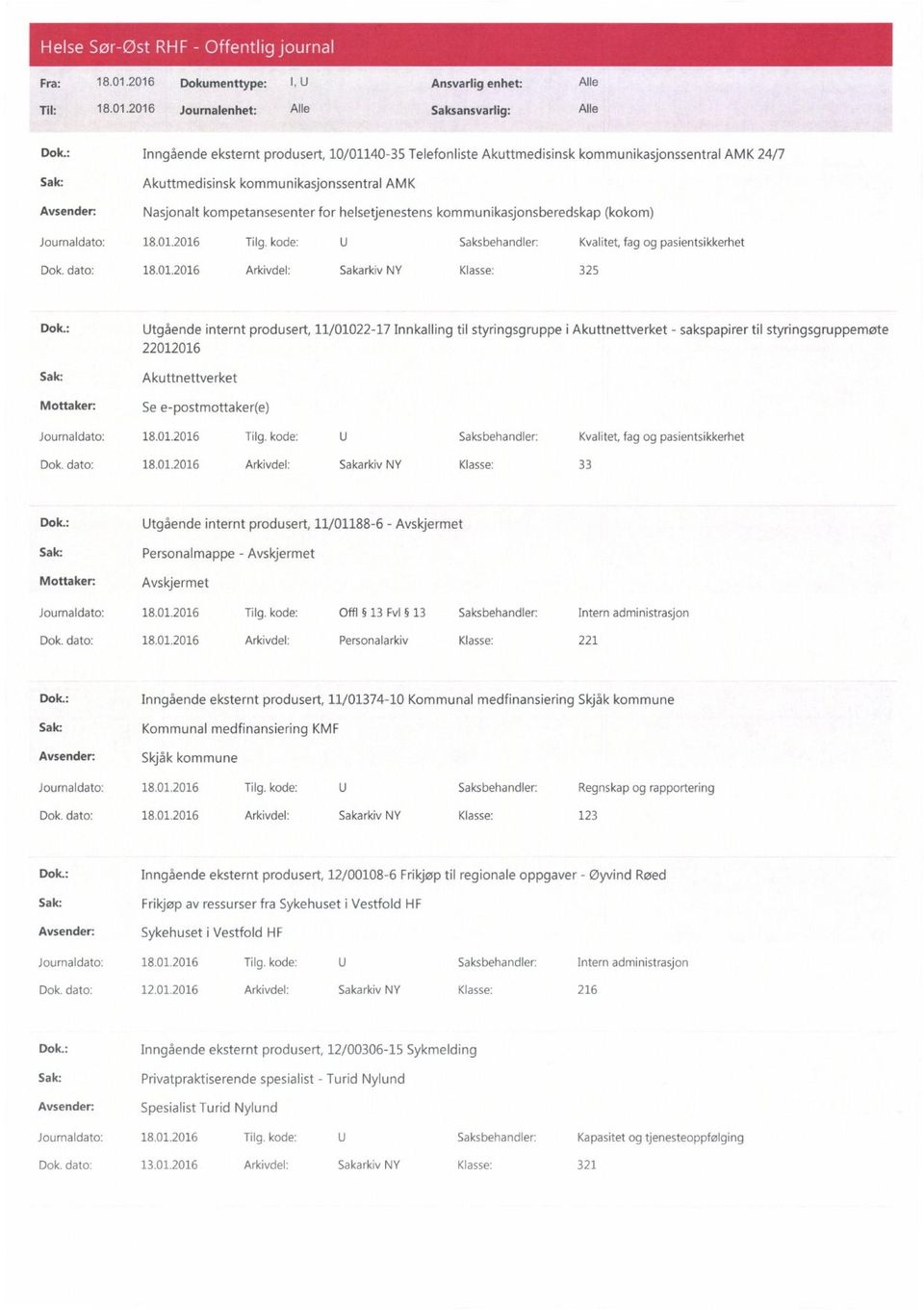 kommunikasjonsberedskap (kokom) Journaldato: 18.01.